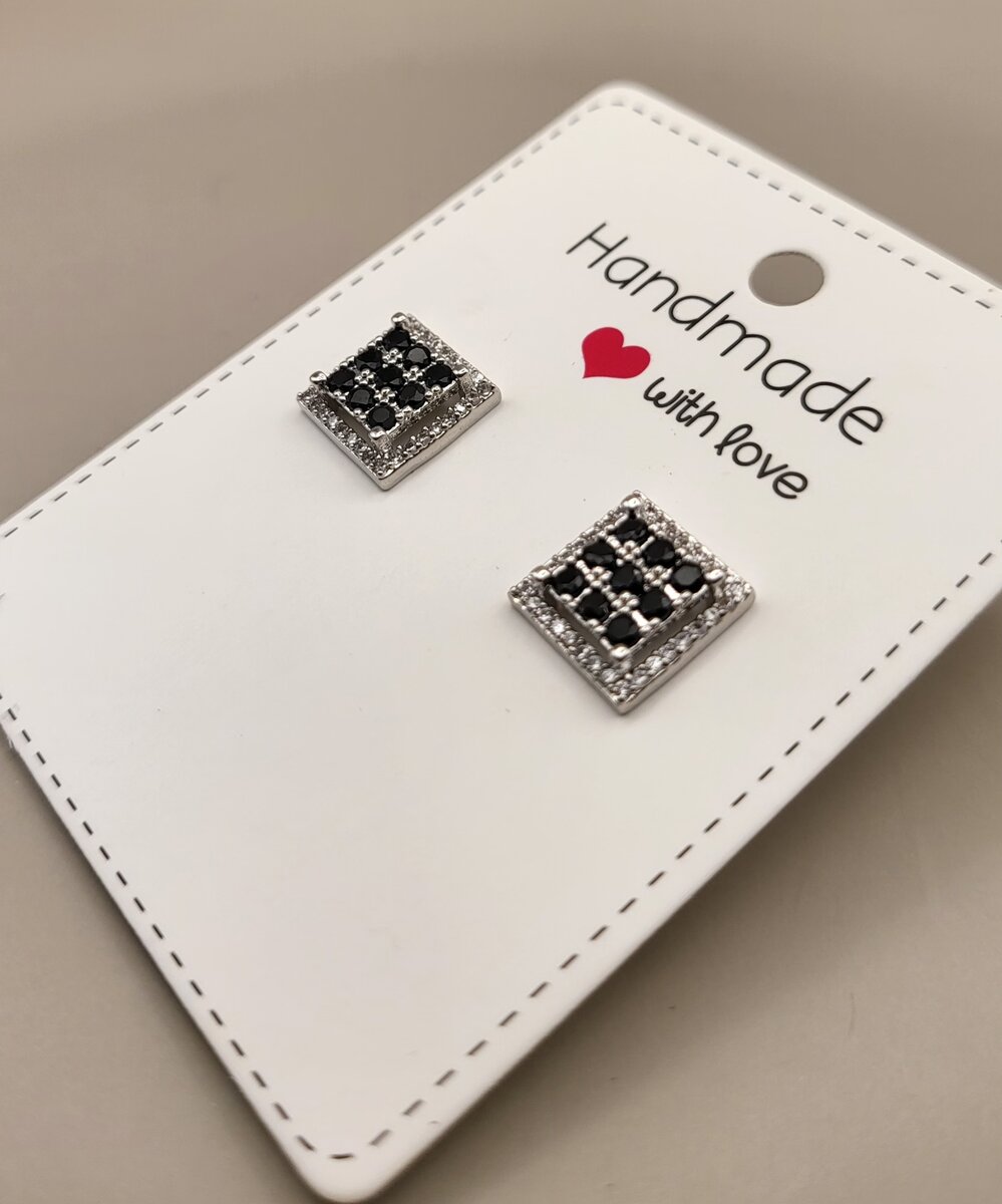 Silver black zircon  stud earrings