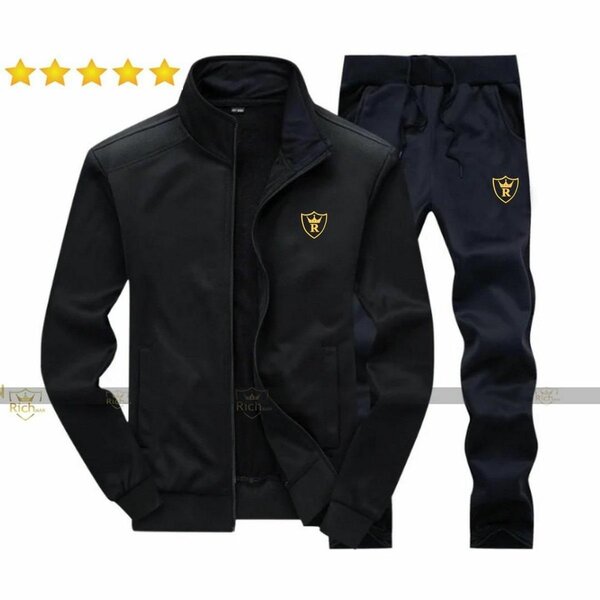 *Product Name*: Men's Fleece Track Suit - 2 Pcs - Black - Pl
