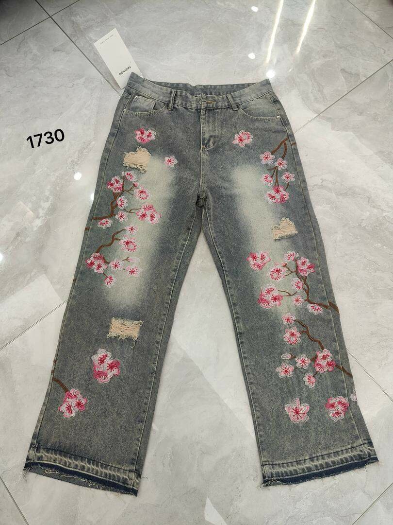 Jean brodé floral pour Hommes