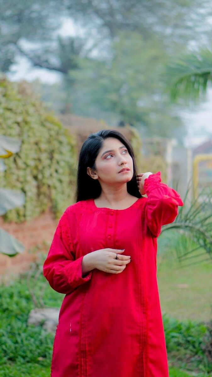 2 Piece Vibrant Red Cotton Suit with Embroidered