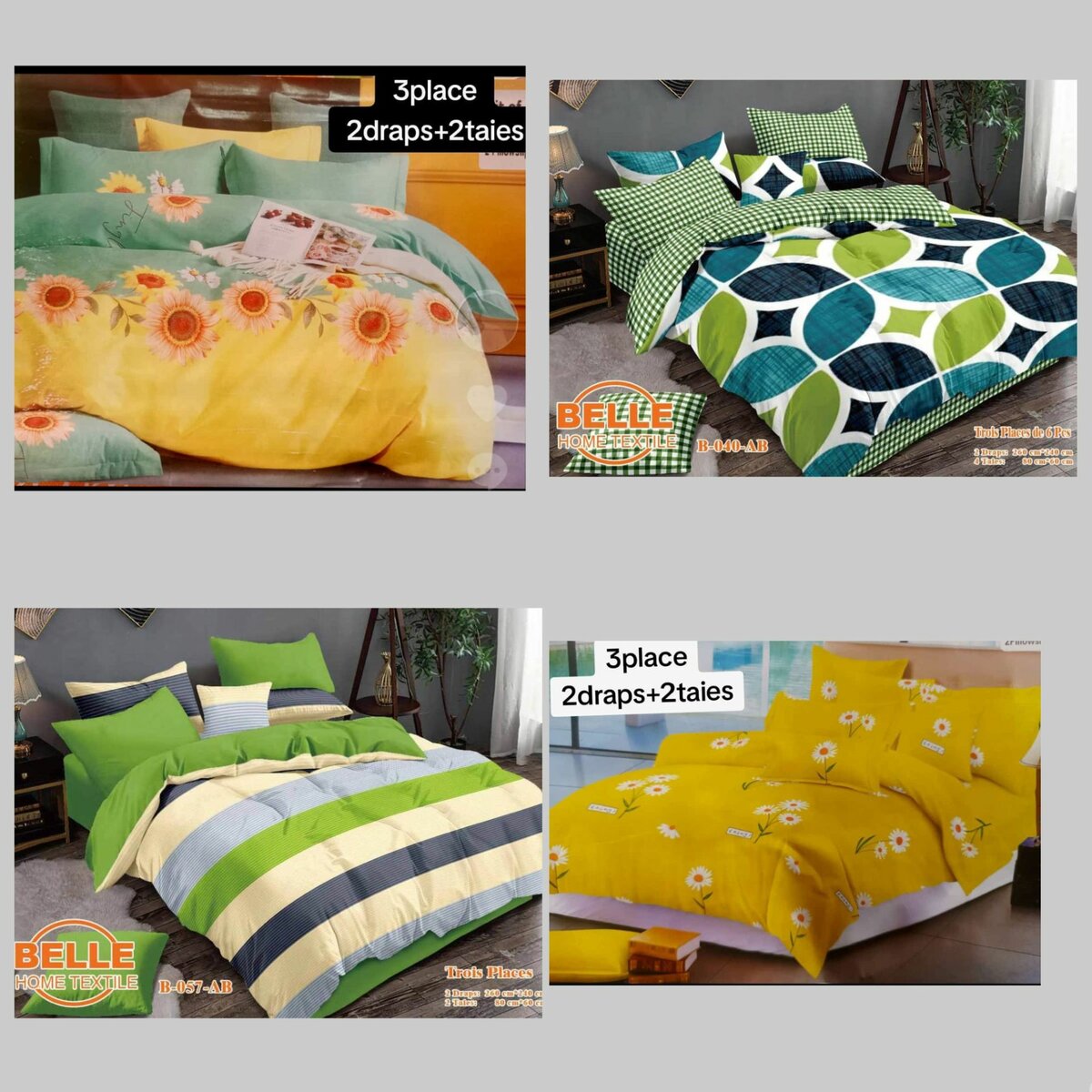 Ensemble drap de 3 places (2 draps et deux taies d'oreillers