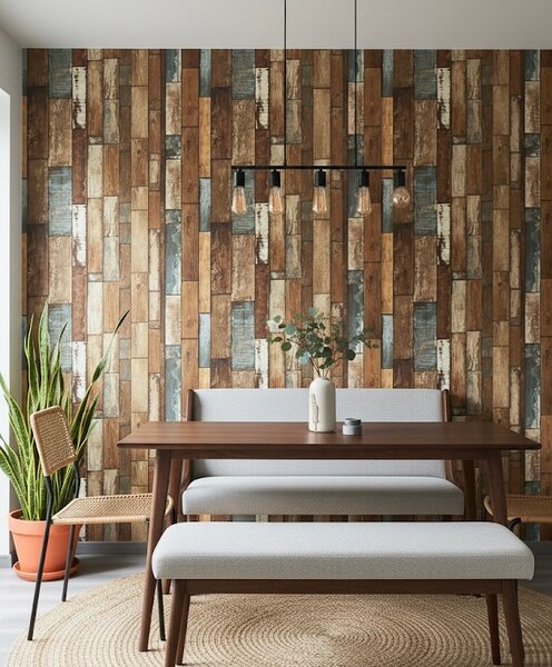 Papier peint effet bois rustique