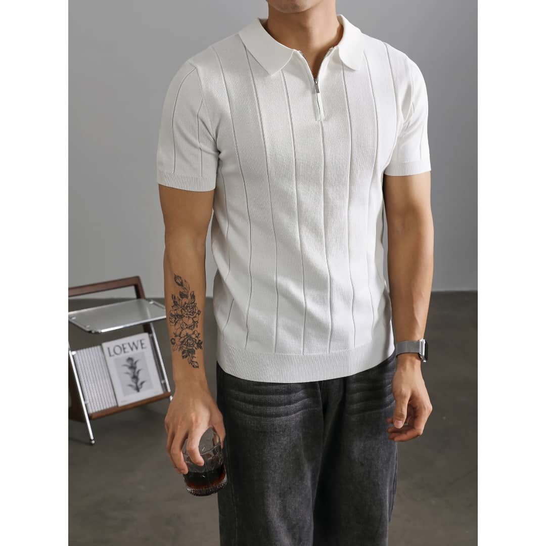 Polo zippé côtelé homme élégant