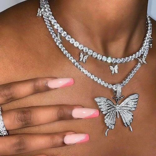Fashion 2 In 1 Butterfly Necklace-silver