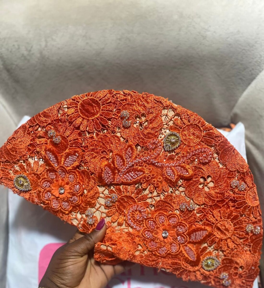 Chic Éventail en Dentelle Orange