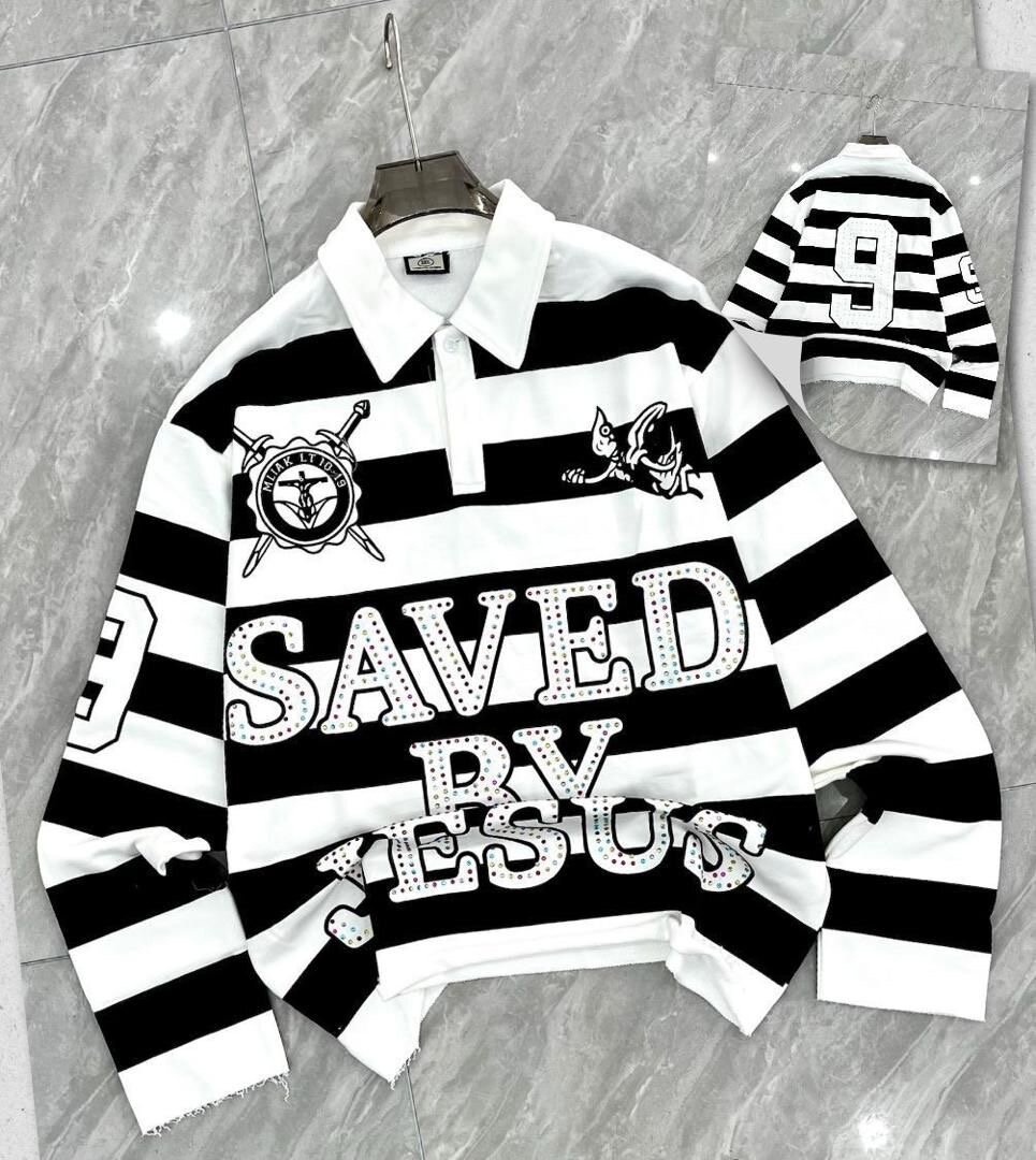 Pull rayé col polo unisexe