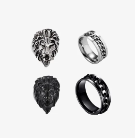 LION HEAD RINGS 2 +2 SPINNER CHAIN RING FREE OR BOYS / MEN