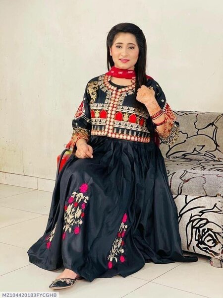 Stitched katan silk embroidery maxi