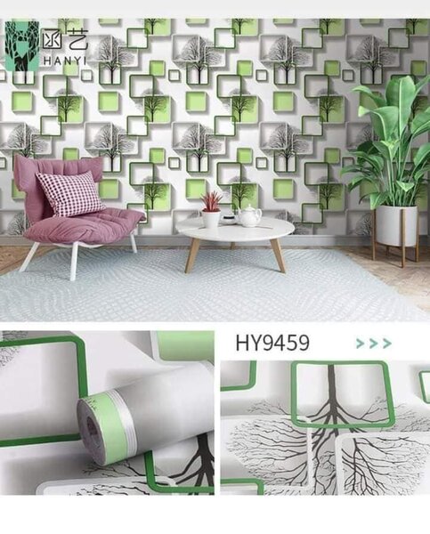 Papier peint autocollant 3D blanc-vert