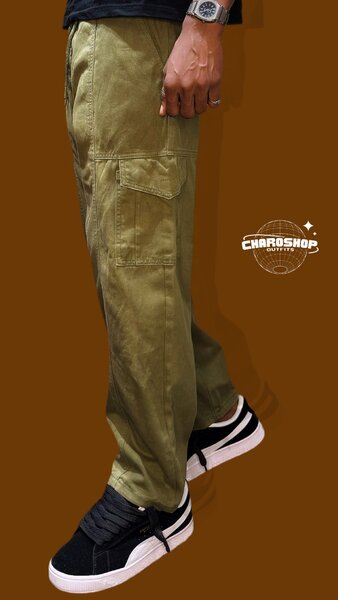 Pantalon cargo vert ample homme