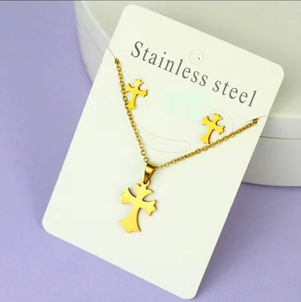 Gold Cross Necklace Set
