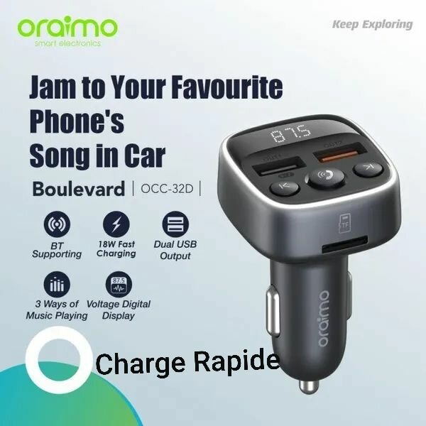 Chargeur voiture oraimo Charge Rapide - Appel Et Musique