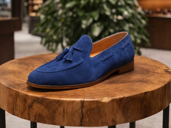 Mocassins en daim bleu
