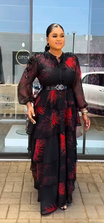 Women's Long Dress Black with Floral Print