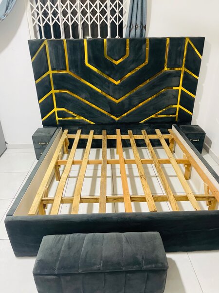 Queen Size Bed Frame with two side cabinets and a storage ut