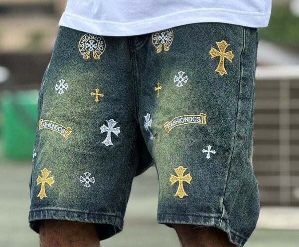 Short en jean dégradé imprimé