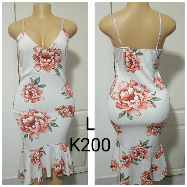 Women's white dress with floral print on straps, size L