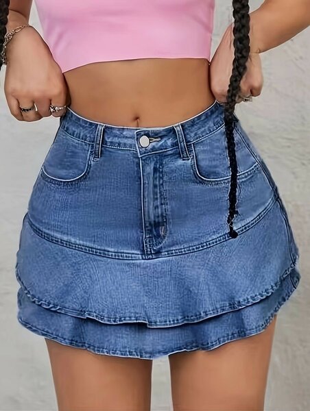 Jupe en jean à volants