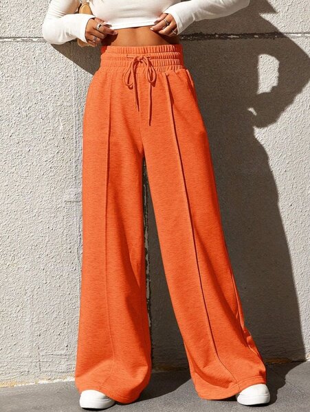 Pantalon large orange femme