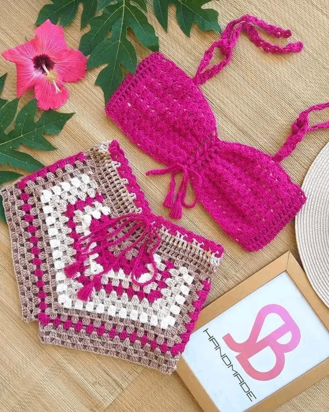 Ensemble crochet été rose