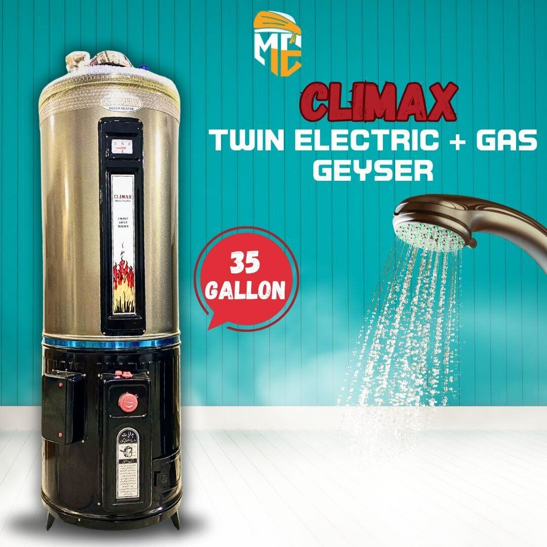 CLIMAX Twin (Electric + Gas) Heavy Gauge Geyser 35 Gallon