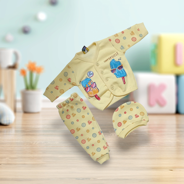 New born baby unisex 3pcs Cotton Fleece pajama shirt Set