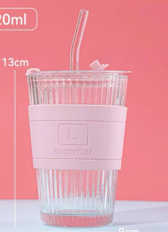 Stripped Summer Fashion Iridescent Glass Tumbler with Spill-Proof and Silicone Sleeve