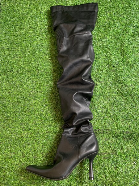 Rutched thigh high boots