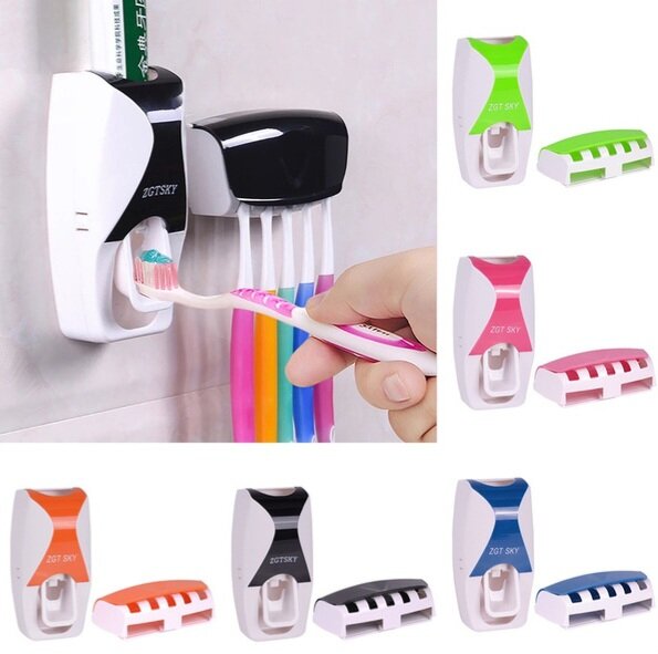 Automatic Toothpaste Dispenser + Toothbrush Holder Squeezer