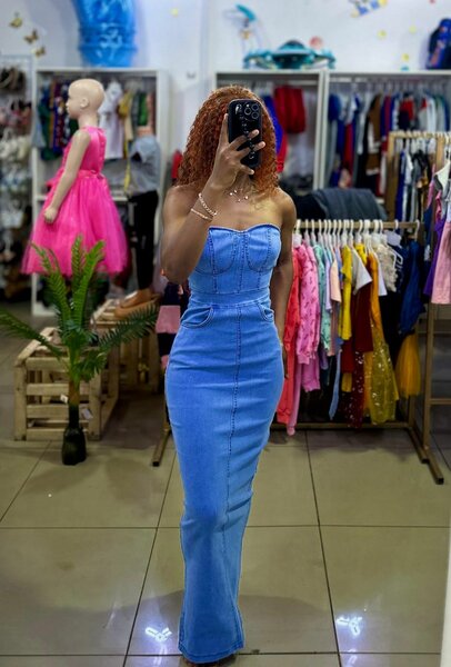 Strapless denim tube dresses