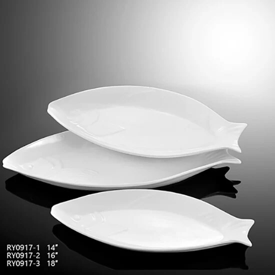 2pcs pair CERAMIC FISH SHAPE SERVING PLATE