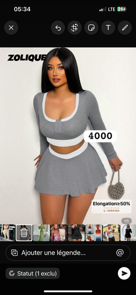 Ensemble jupe et pull gris élégant