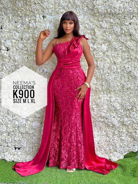 Women's long evening dress in   bright pink
