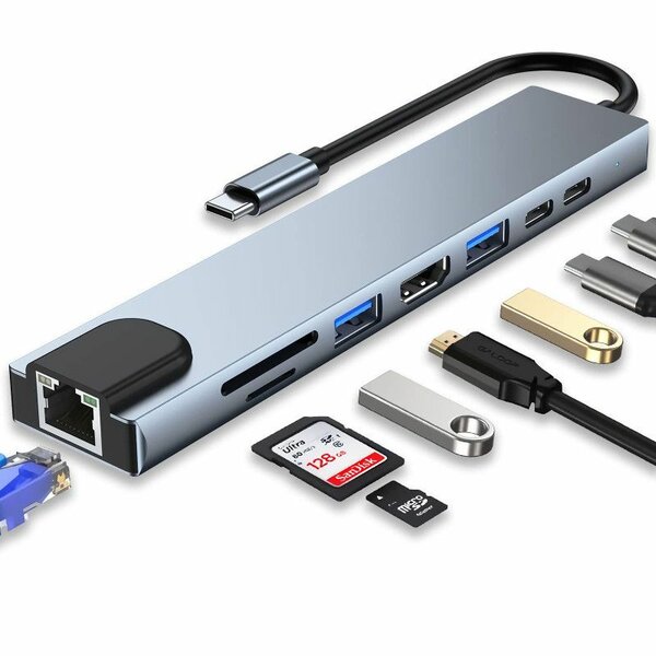 Usb hub 8 in 1 type c docking station with RJ45 Ethernet