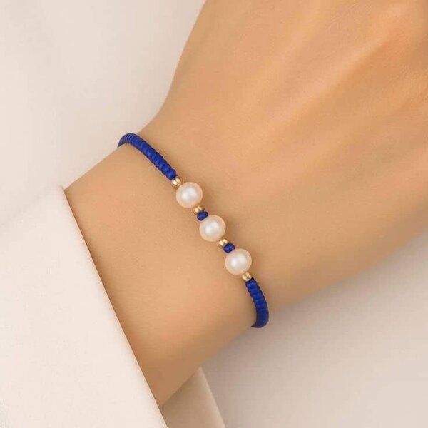 Bracelet perles bleu élégant