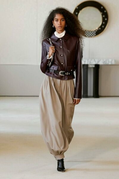 Burgundy belted faux leather jacket