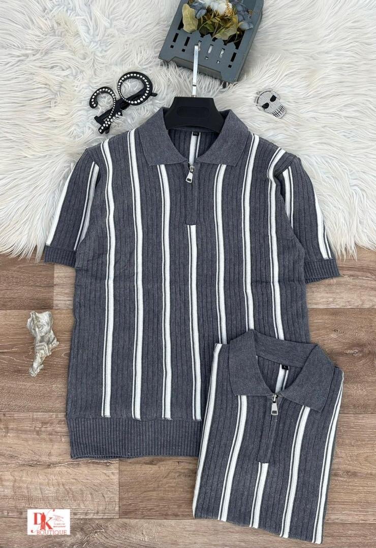 Polo à rayures tendance zippé