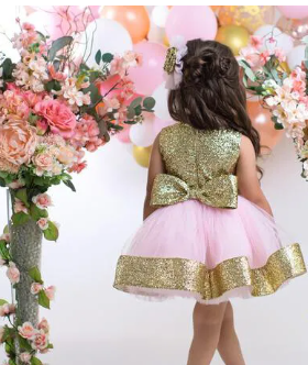 DESIGNER-KIDS-RUFFLE-FROCK-PINK ( Fabric Net And Sequin ) ( Size 03-To 16 Yrs)