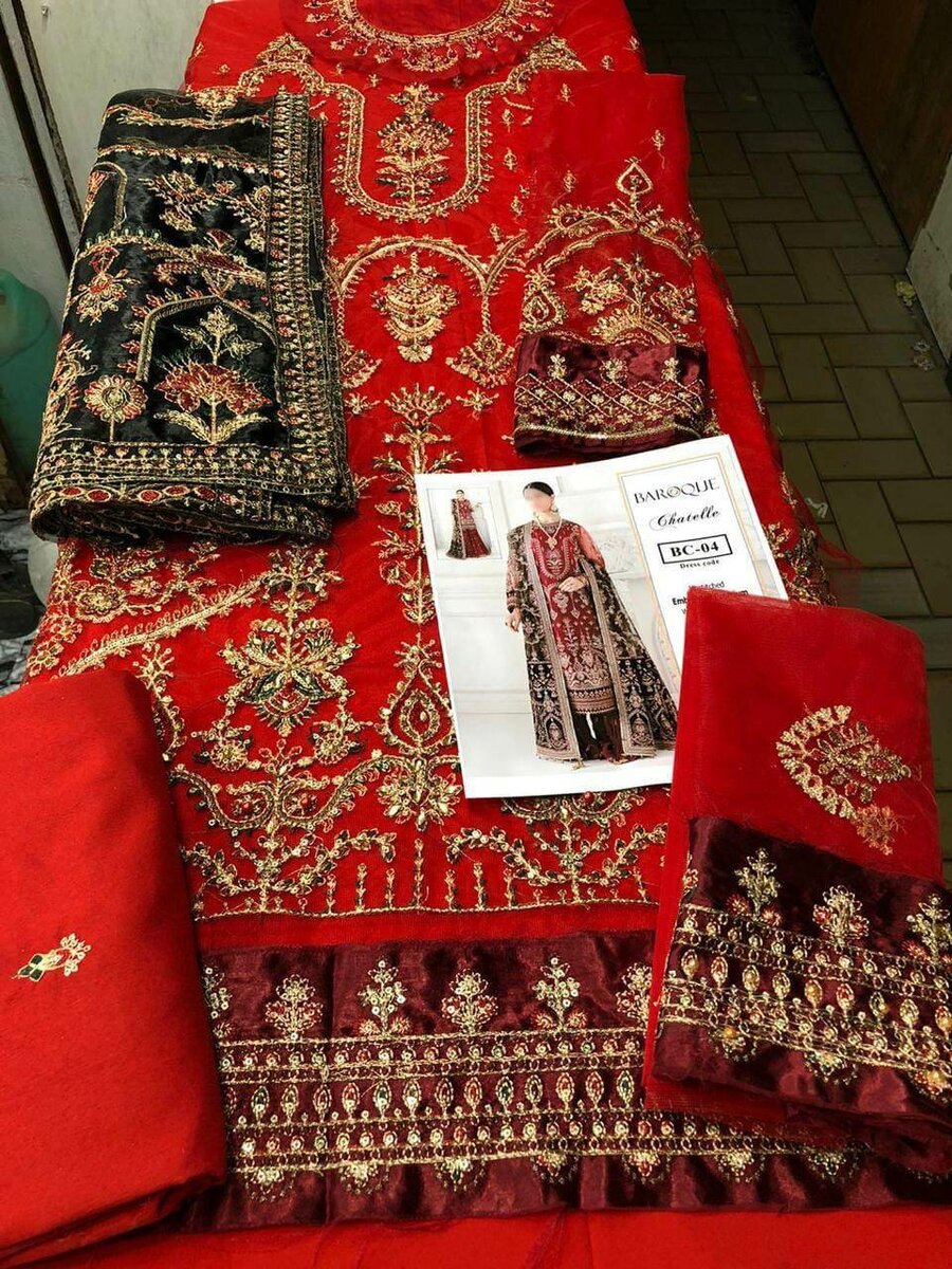 Net full heavy embroidery 3 pc