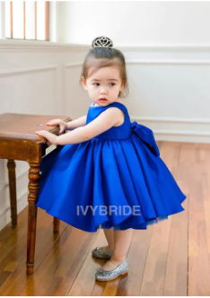 Blue Silk Baby Dress Birthday Dress Princess Party Dress Children Wedding ( Fabric Silk) ( Size 03 Month To 2 Yrs)