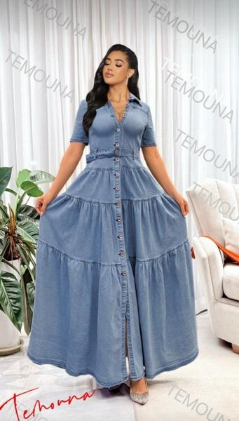 Robe longue denim féminine