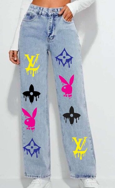 Jeans rétro avec imprimés colorés