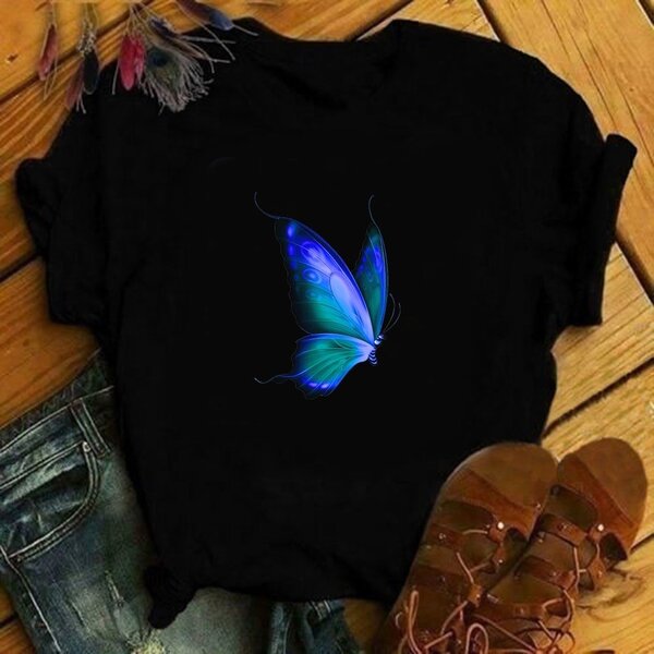 T-shirt papillon bleu