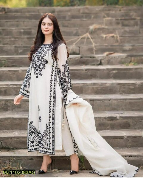 3 pcs women stiched organza embroided suit