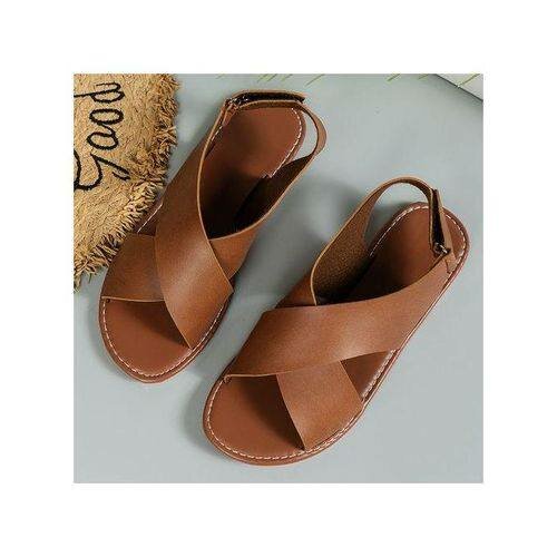 Ladies Fashion Sandals Flat Shoes - Brown