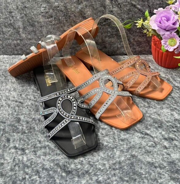 Slippers with rhinestones in three colors: beige, black and silver