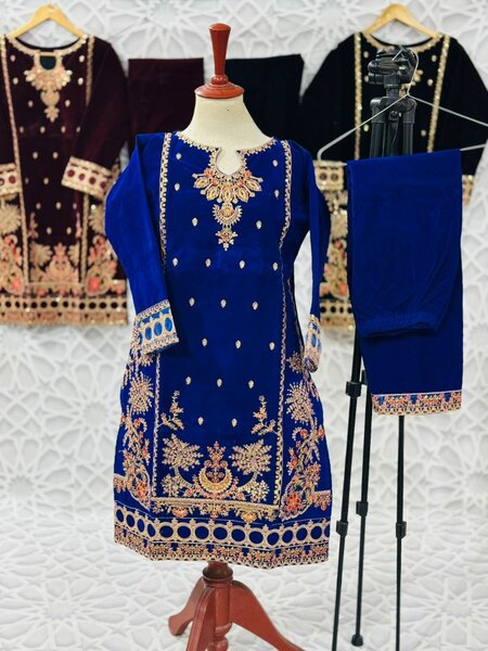 Fancy Velvet 2 pc embroidery   stitched dress