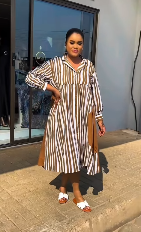 Striped women's Dress with brown inserts