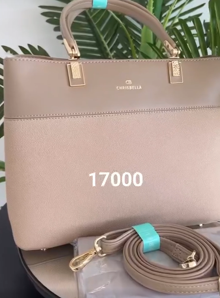 Sac en cuir avec deux anses couleur crème + portefeuille
