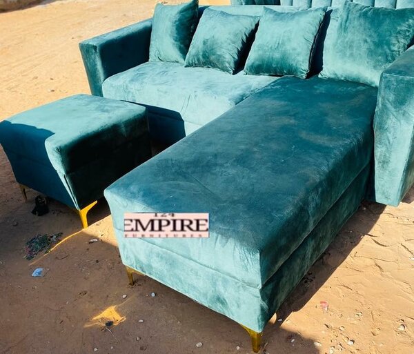 Sofa with ottoman, turquoise color